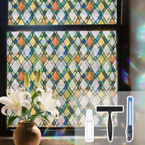 Lattice Rainbow Window Film with Tools, 35.4x78.7 Inch