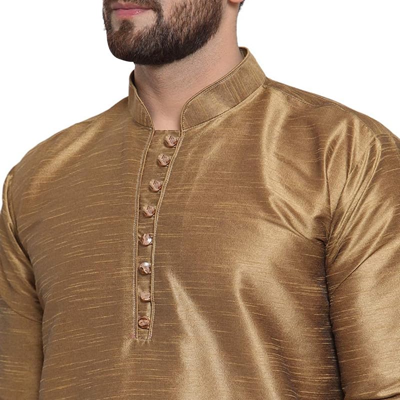 Men's Tunic Dupion Silk Kurta Indian Traditional Short Kurta Full Sleeve Mandarin Collar For Wedding Wear4