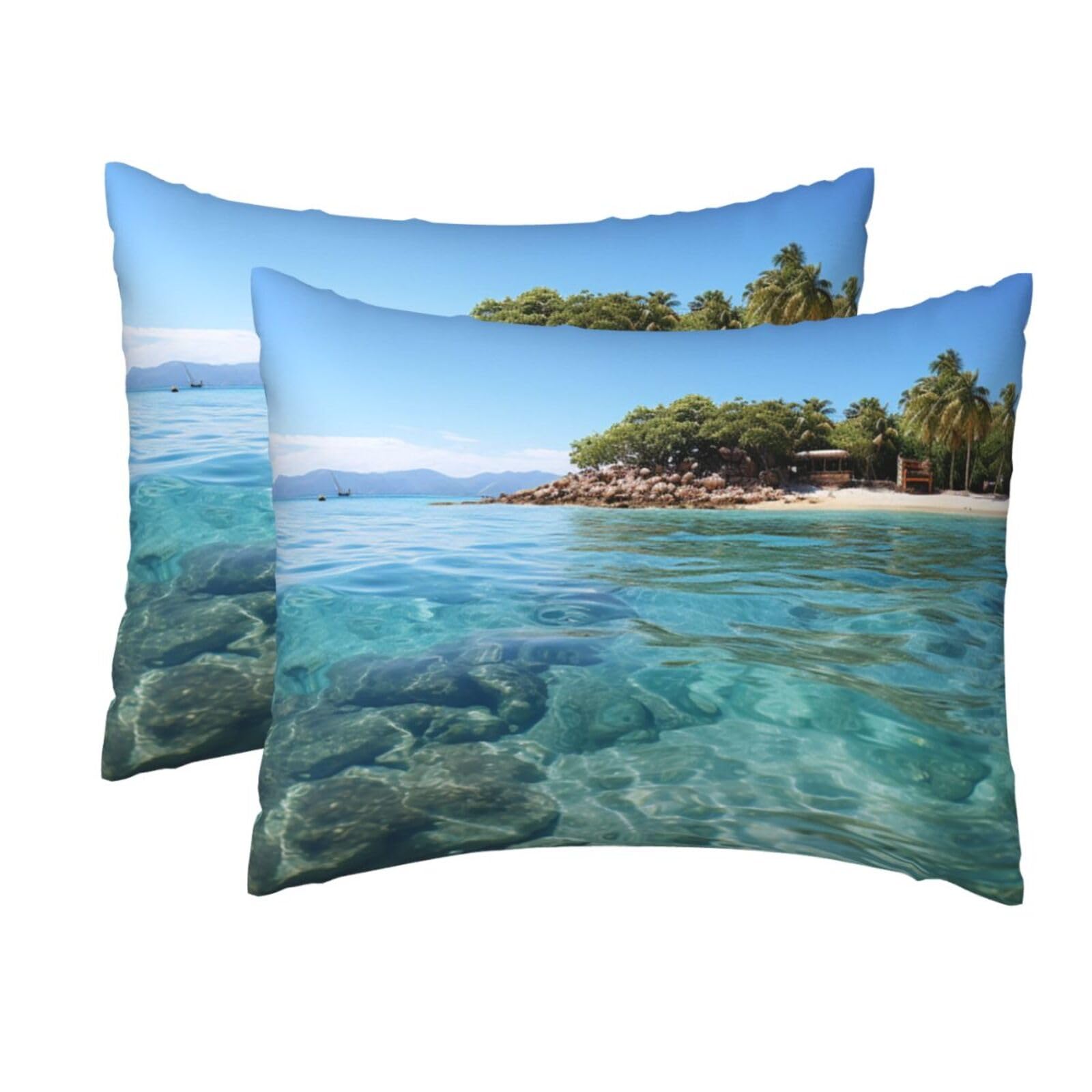 2 Pack Standard Size Pillow Cases for Hair and Skin Soft Breathable Pillow Case Covers with Hidden Zipper Fiji Island and Clear Sea Pillowcase 20x26 Inches Pillow Cover for Sleeping Gift