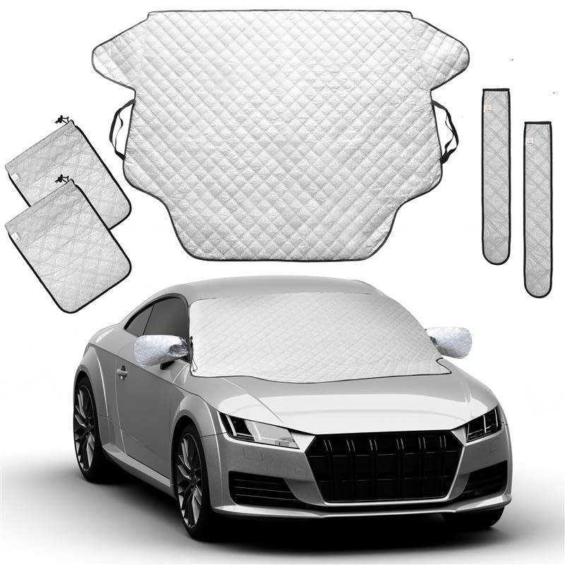 Image of EcoNour Windshield Cover for Ice and Snow with Side Mirror and Wiper Cover | Universal Fit, Water Resistant, Car, SUV, Truck, Minivan | PEVA Material, White, Standard Size | Medium