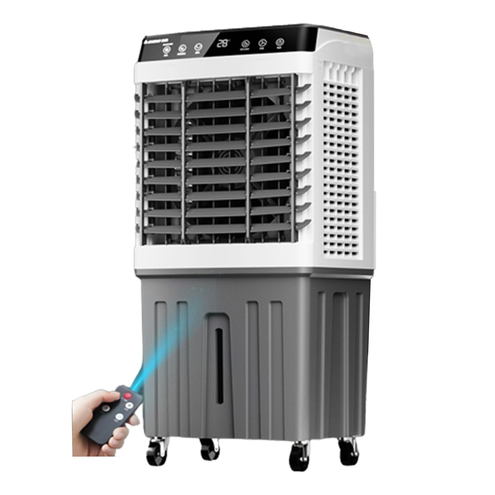 GTHTUHFD Evaporative Air Cooler Fan, Mobile Ac With 3 Wind Speeds & Oscillation, 24H Timer, 30-100L Capacity For Home Office School, With Casters,A-Remote control