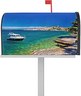 Magnetic Mailbox Cover Cali Beach Boat Ocean Village Standard Size Removable Post Letter Box Cover Waterproof Garden Yard Outdoor Decoration