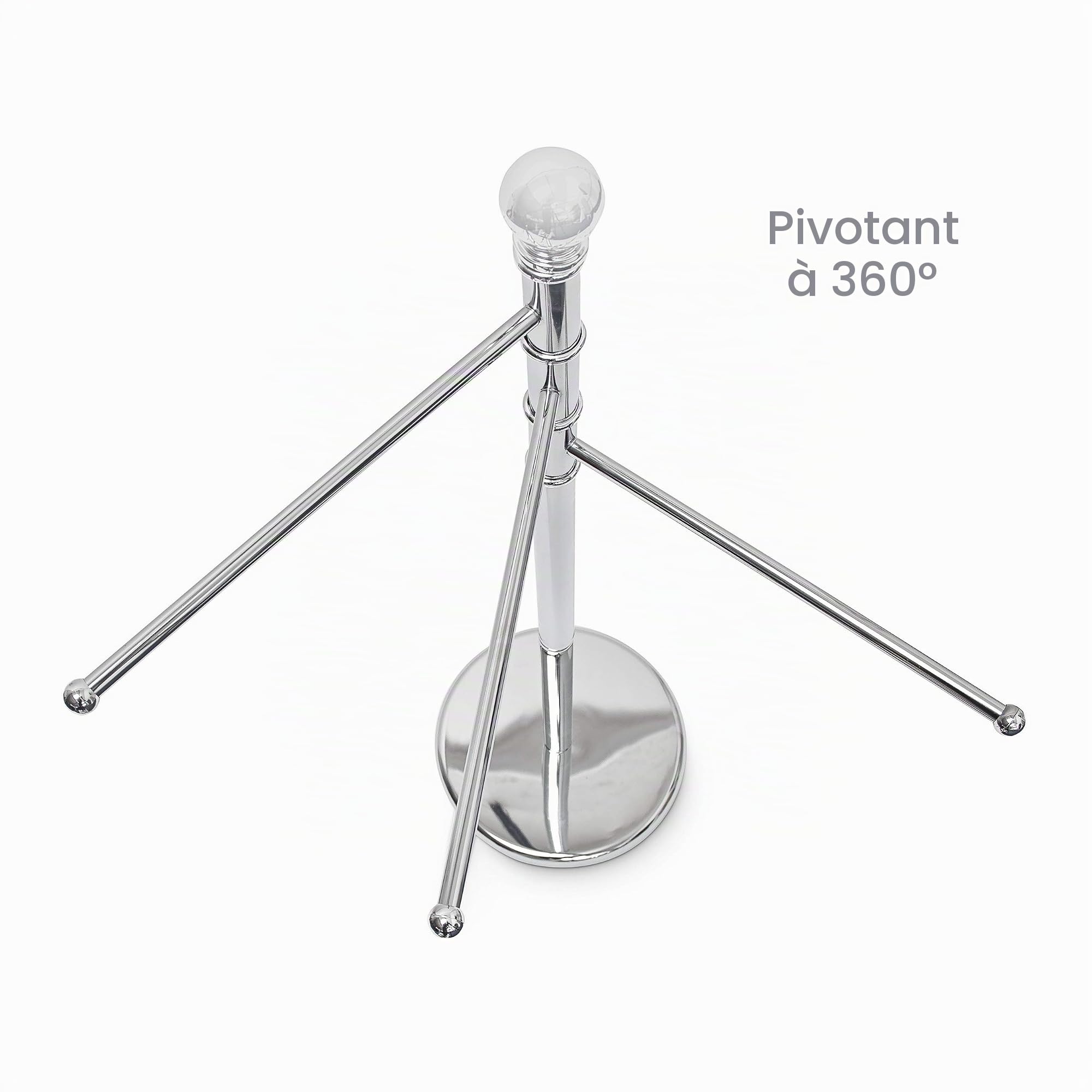 Relaxdays 10019262 Porte-serviettes sur pied Porte-vêtements accessoire salle de bain 3 bras métal chromé Ø du socle 29 cm H 93,5 cm support pour essuie argenté