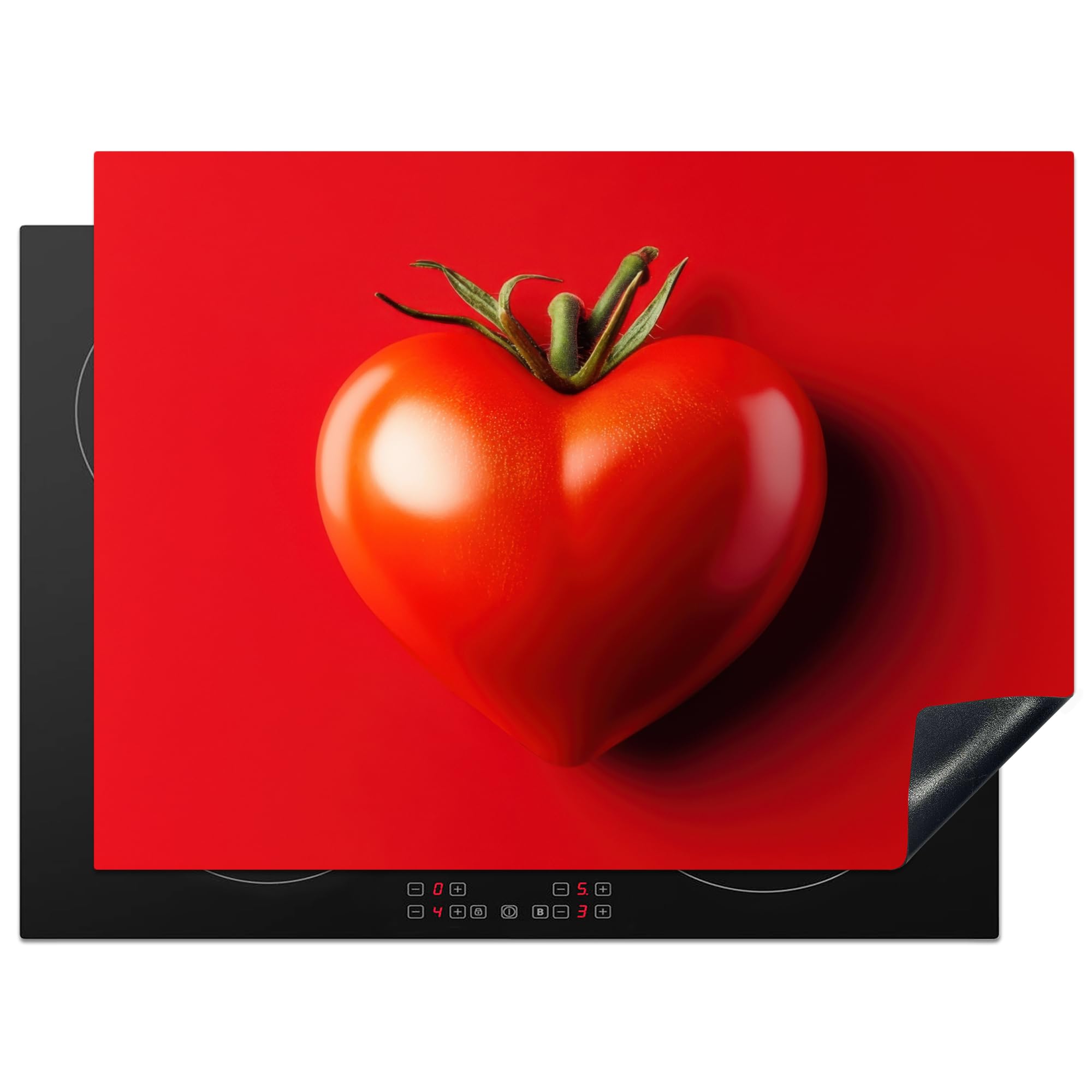 KitchenYeah© Induction Hob Protector Mat 20.5"x28" / 71x52 cm Stove Cap Top Cover Kitchen Cooker Covers for Electric Hobs Vinyl Tomato - Red - Heart