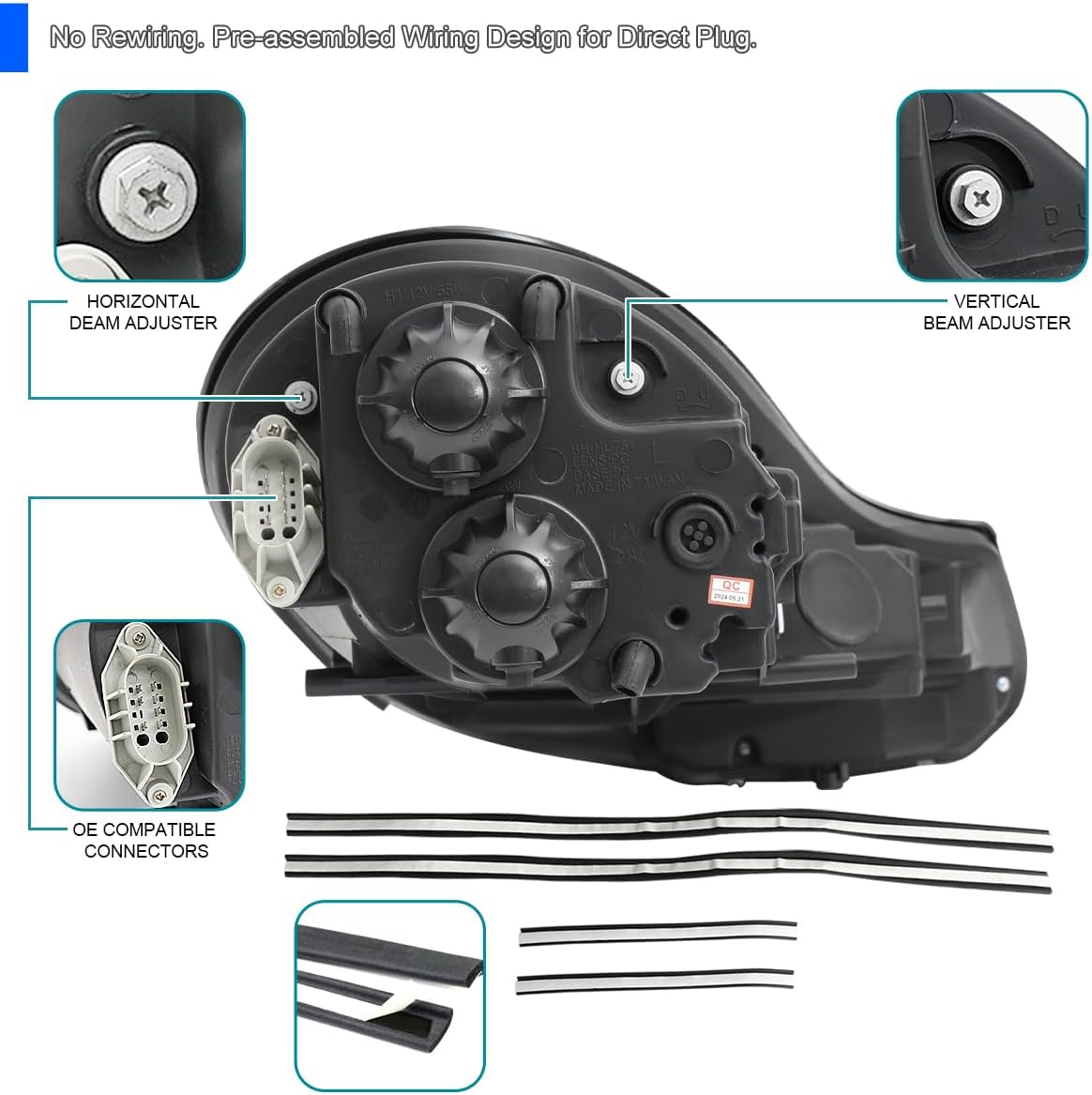SPEC-D TUNING Chrome LED Projector Headlights w/Build-in Fog Lamps Compatible with 1997-2004 Porsche Boxster 986, 1997-2001 Porsche 911 996, Left + Right Pair Headlamps Assembly