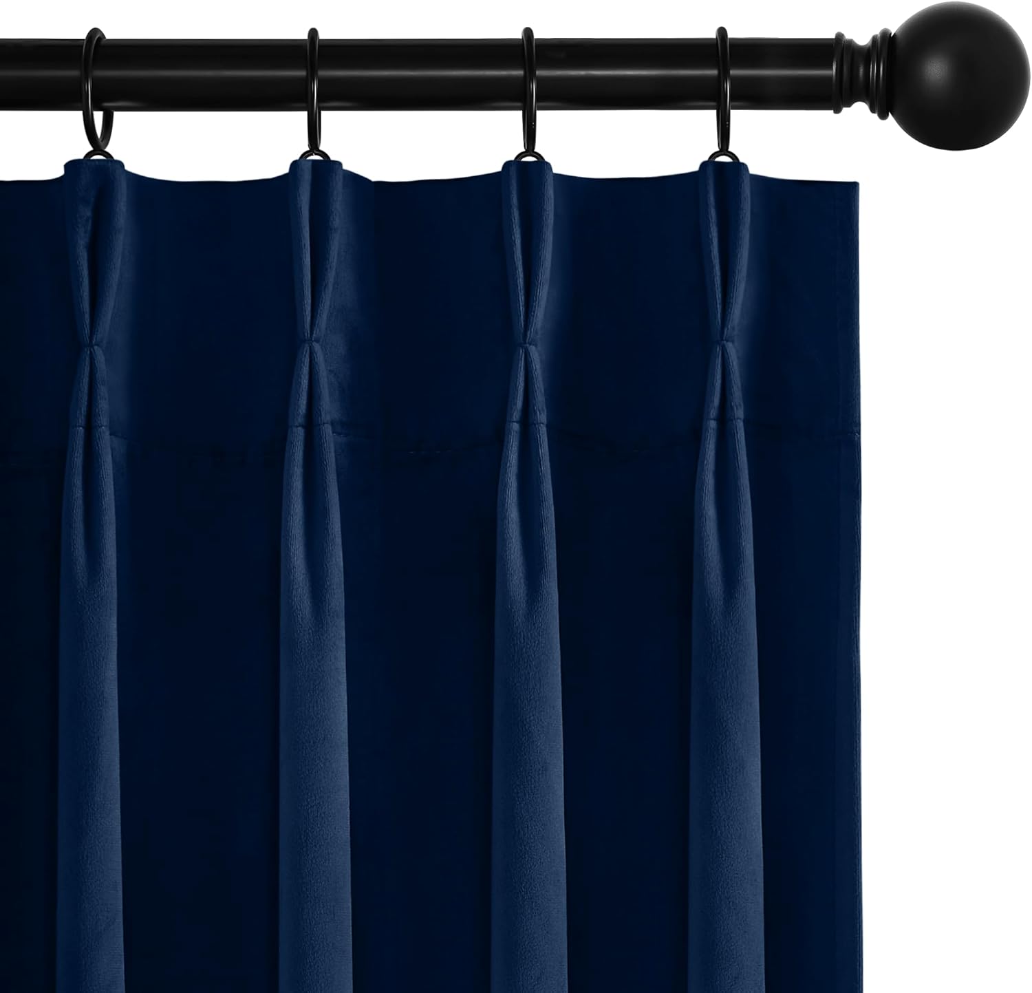 RYB HOME Navy Blue Pinch Pleated Velvet Blackout Curtains, Thermal Insulated Pinch Pleat Drapes with Hooks, Luxury Privacy Window Panels for Living Room Bedroom, 40 W x 90 L, 2 Panels Set