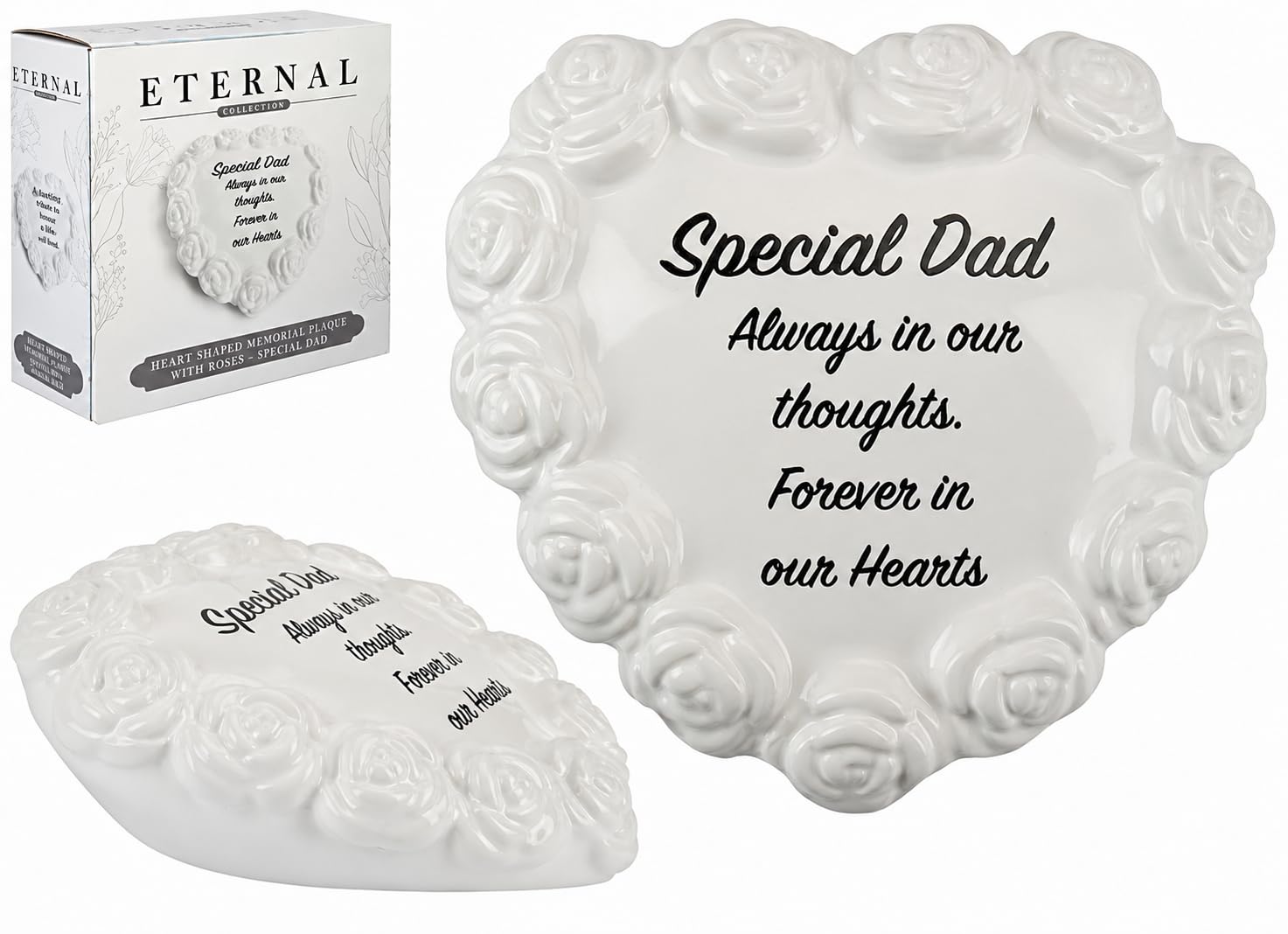 Quickdraw Supplies Grave Ornament Memorial Heart Plaque – Special Dad Headstone Decoration with Rose Border, 15cm Stone Effect Graveside Cemetery Tribute Keepsake