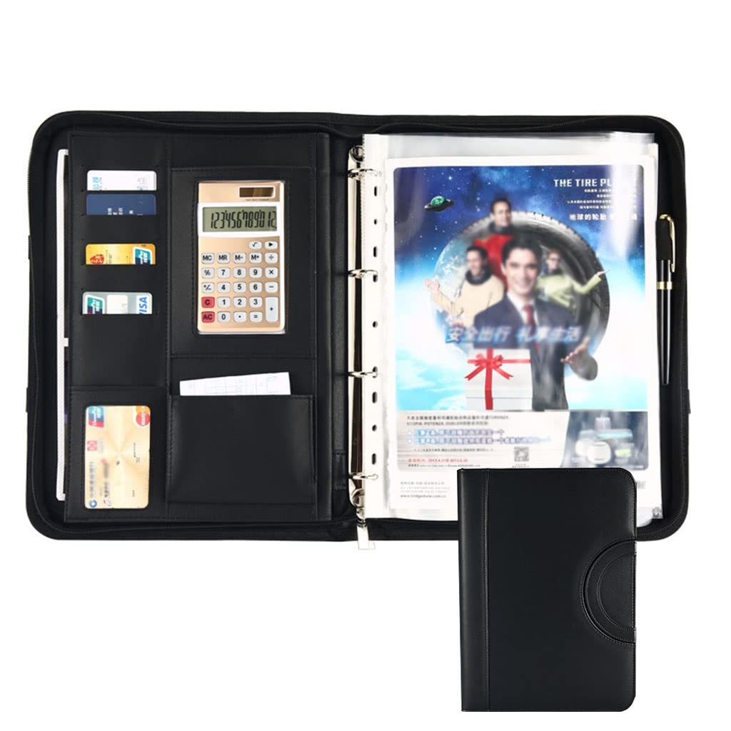 Schreibmappe A4 Klemmbrettmappe Portfolio-Organizer, 4-Ring-Ordner, Aufbewahrungstasche mit Reißverschluss für Papiere, Reisedokumente, Präsentationsmappe mit Taschen