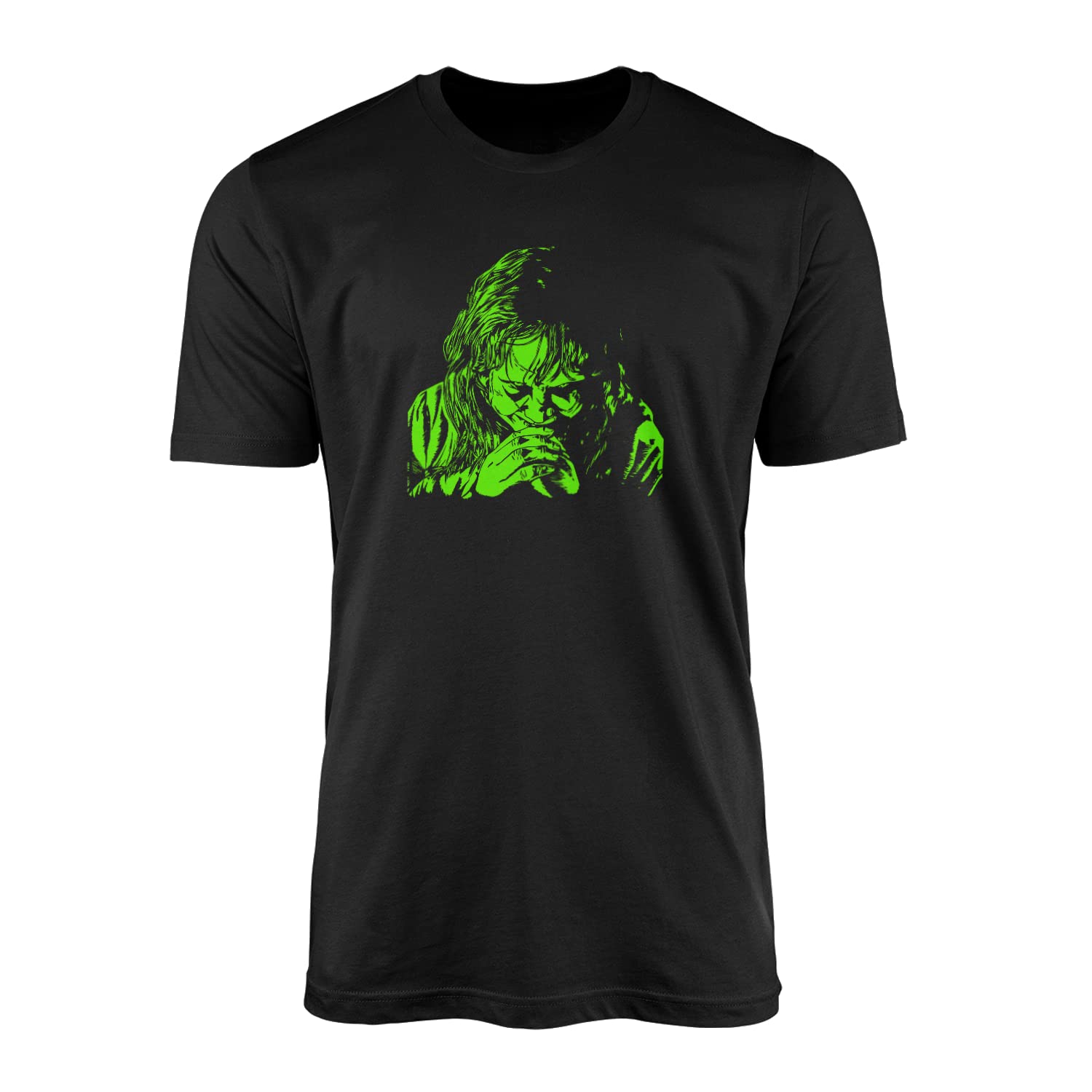 Smartypants Unisex Black Linda Blair Exorcist T-Shirt Top Tee - Halloween Supernatural Ancient Demon Possessed Scary Horror Thriller Classic Cult Film Movie Cinema Gift Present (Large, )