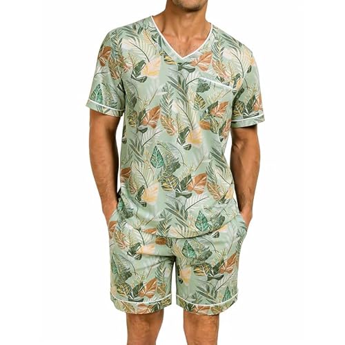 Marvmys Men Pajamas Set Summer Pajamas Short Sleeve Pajama Set Lightweight Pj Set Sleepwear Outfits with Pockets S-2XL Medium Summer Vacation Print