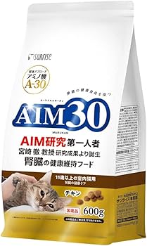 AIM30 腎臓の健康維持フード室内避妊・去勢後成猫用チキン　3kg　4箱セット Amazon | AIM30 11歳以上の室内猫用 腎臓の健康ケア 600g