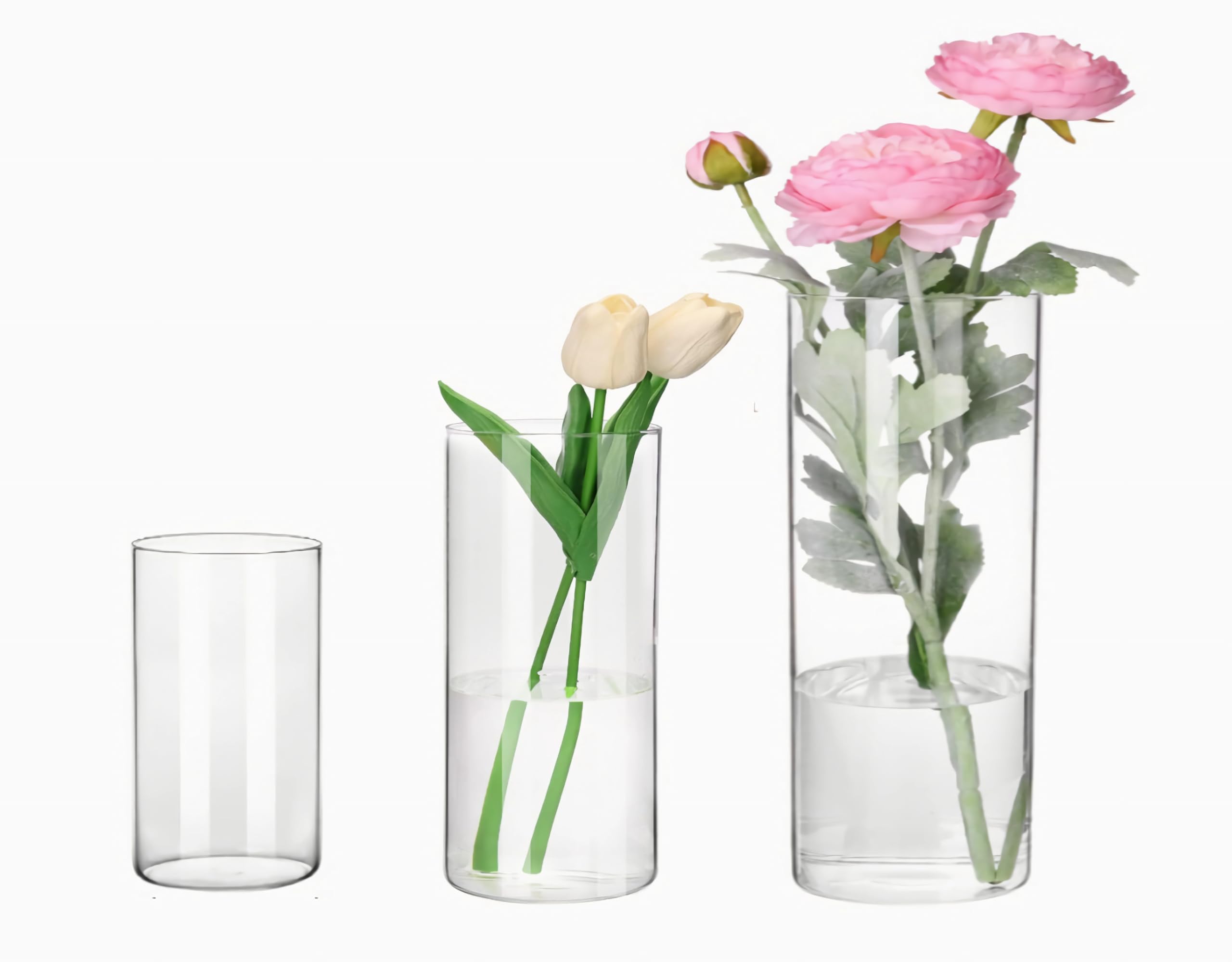 Vases cylindriques en acrylique (lot de 3) transparents et incassables