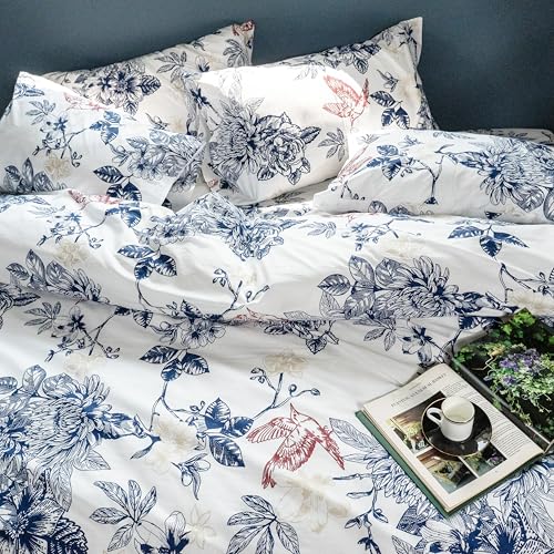 Image of Premium 100% Cotton King Size Bedsheet Set(1 Flat Sheet & 2 Pillow Cases)| 200 TC | Vibrant Prints | Soft, Breathable & Durable Fabric |Blue Jay
