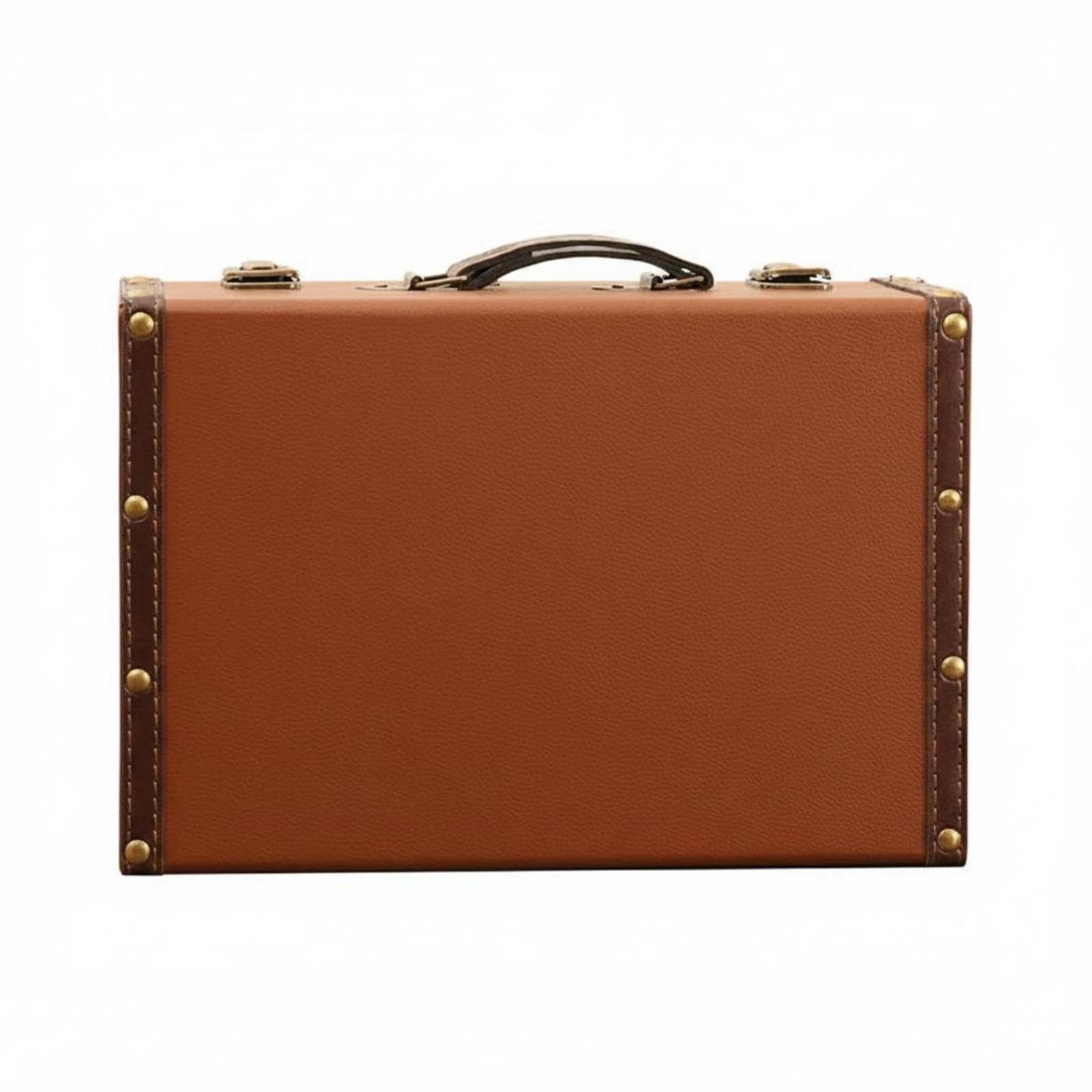Vintage Suitcase Trunk Leather-Like Hard-Sided Suitcase Stitched Trim Retro Display Trunk for Prop Use Dark Brown S|Travel| Vintage Luggage & Travel Accs-image-30