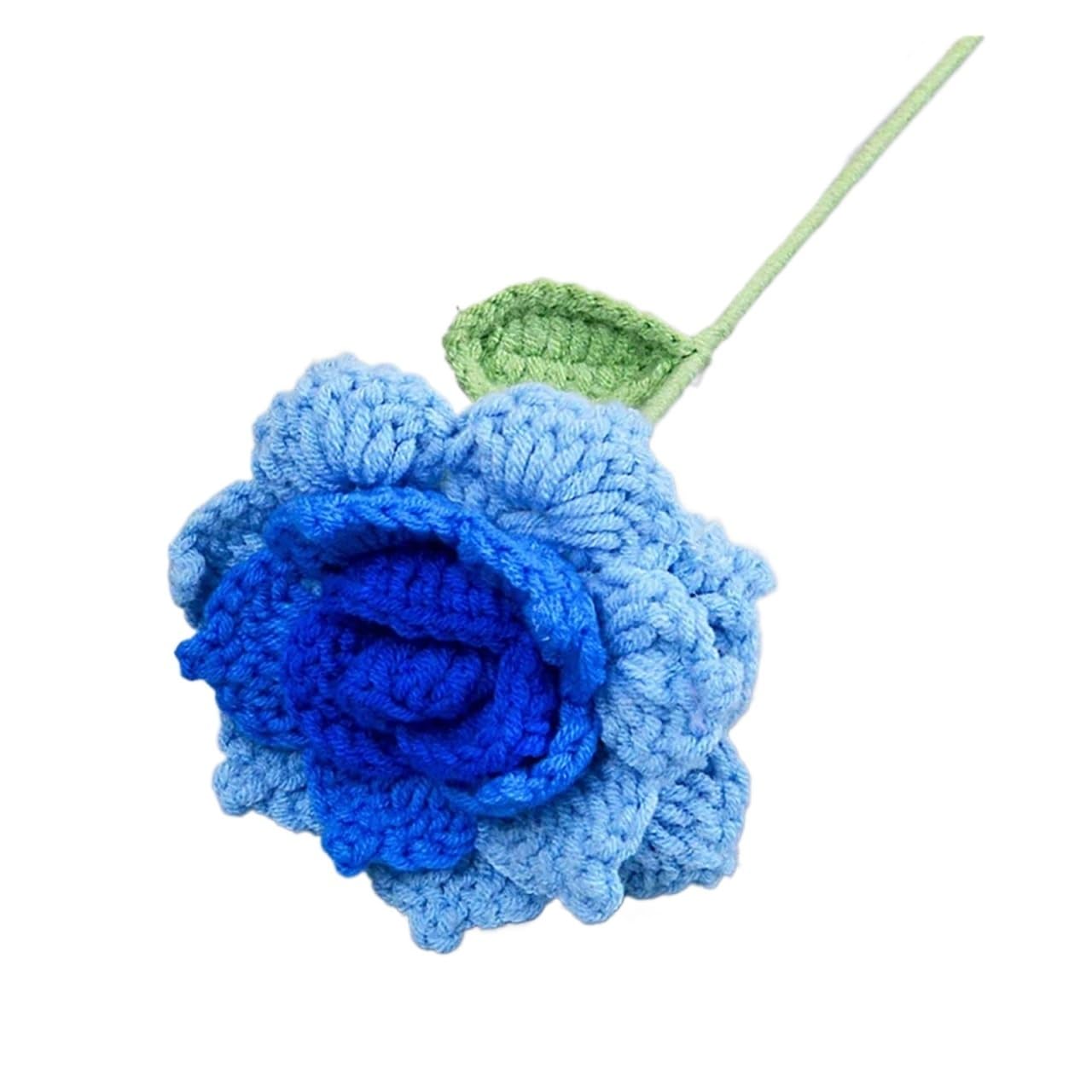 Ndsjaie Gradient Blue Fabric Flowers Home Decor 1Pc Handmade Crochet Flower Bouquets, Knitted Fabric Rose Bouquet For Diy Home Decor, For Woman Wife Mom Girlfriend Lovers For Wedding Celebration Decor(Gradient Blue)