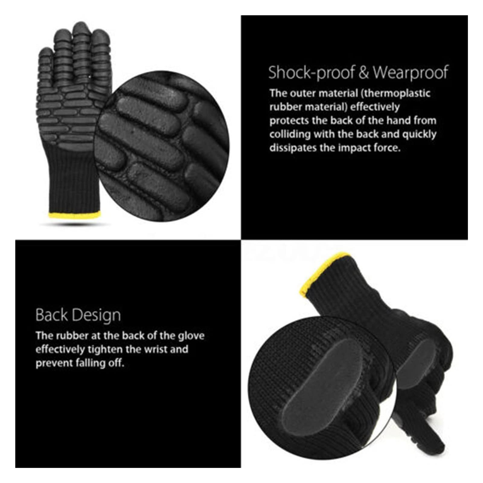 1 paire de gants de sécurité en plein air anti-vibrations antichocs de travail mineur de protection résistant aux coupures d'huile industrielle réduisant le gant de travail de sécurité mécanique - Gan