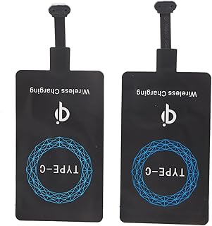 Yosoo Health Gear Receptor de carregador sem fio, 2 peças universal tipo C Qi receptor de carregamento sem fio adesivo autoadesivo adaptador de carregamento sem fio para todos os celulares tipo C