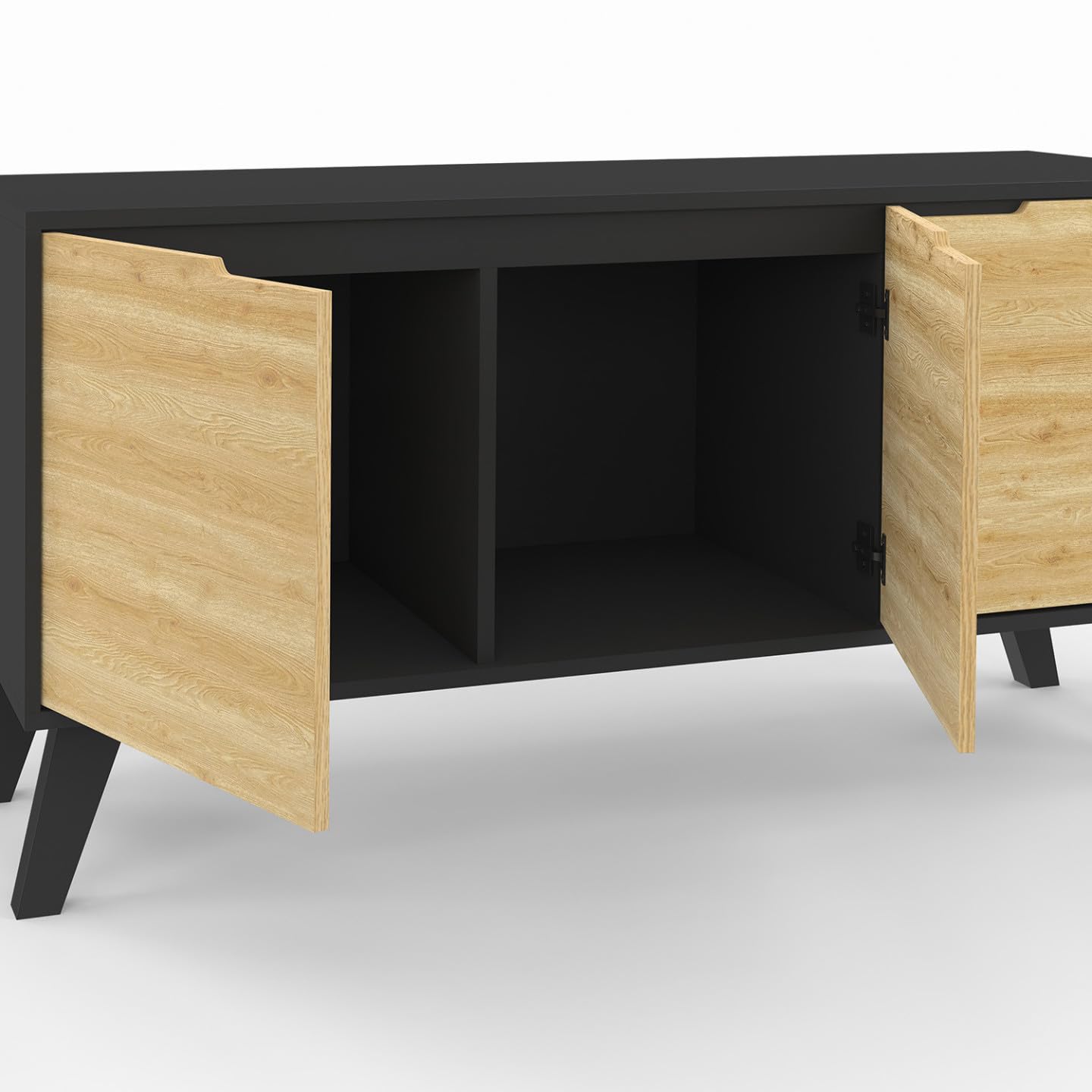IDMarket - Buffet Bas scandinave 113 cm FINN 3 Portes Noir et Bois façon hêtre