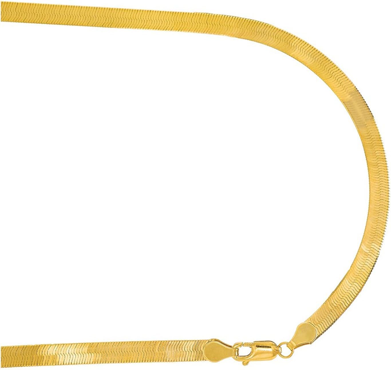 14K Solid Yellow Gold Flexible Silky Imperial Herringbone Necklace 4.0mm (16"- 24")