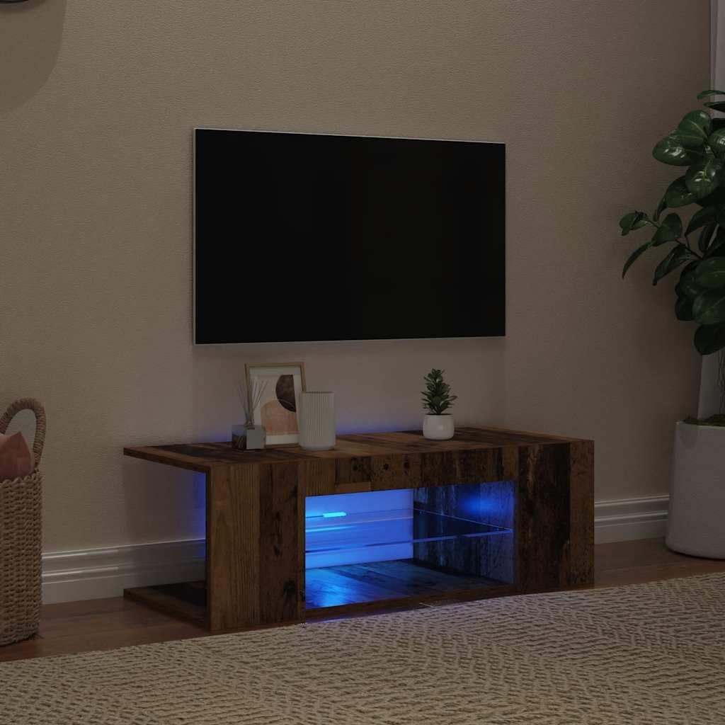 Mobile TV Moderno con Luci a LED, Pannelli in Derivati ​​del Legno con Scomparti Aperti, Console Multimediale per Soggiorno, Camera da Letto e Sala Giochi (Legno vecchio)