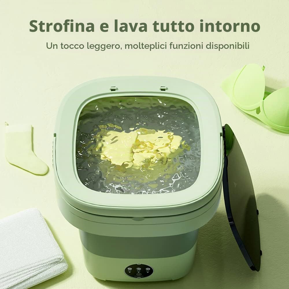Mini Lavatrice Portatile da 8 Litri con sterilizzazione UV Asciugatrice Pieghevole con cestello di Scarico Tubo di Scarico per Custodia da Viaggio, Blu