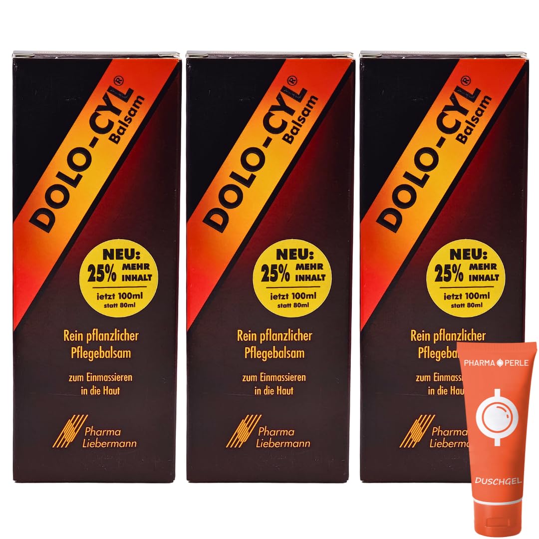 DOLO-CYL Balsam 3x 100 ml I Pflegebalsam mit ätherischen Ölen I Muskelschmerzen I Verkrampfungen I Muskelkater I Verspannungen I Arnika I Johanniskraut I Spar-Set plus Pharma-Perle give-away