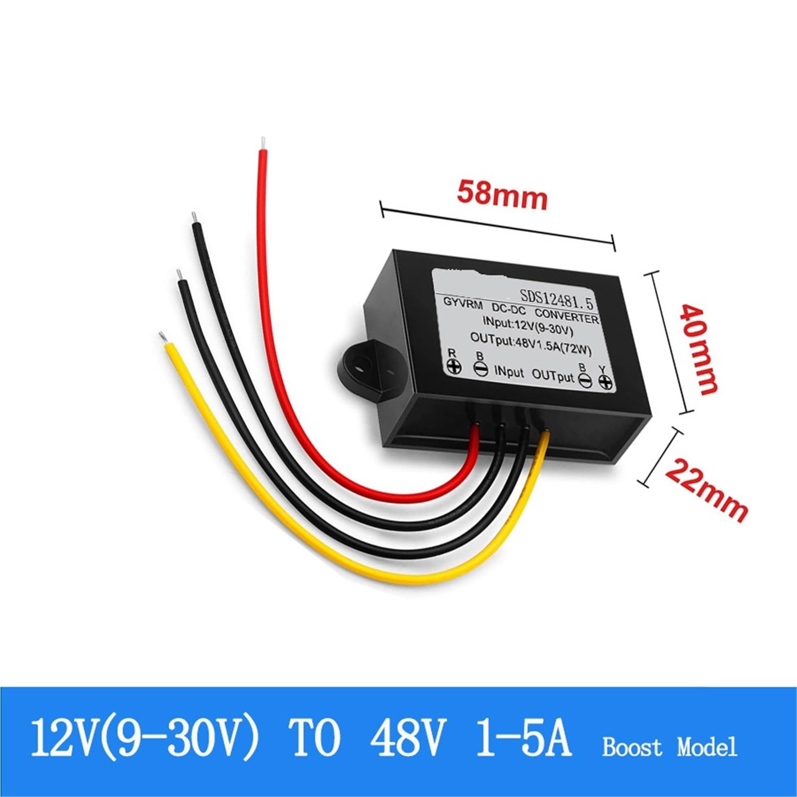 DC DC 12V to 48V Step Up Converter 24V DC to 48V DC Voltage Stabilizer 1A 1.5A Output Boost Power Converter 9-30V to 48V(12V to 48V 1.5A)