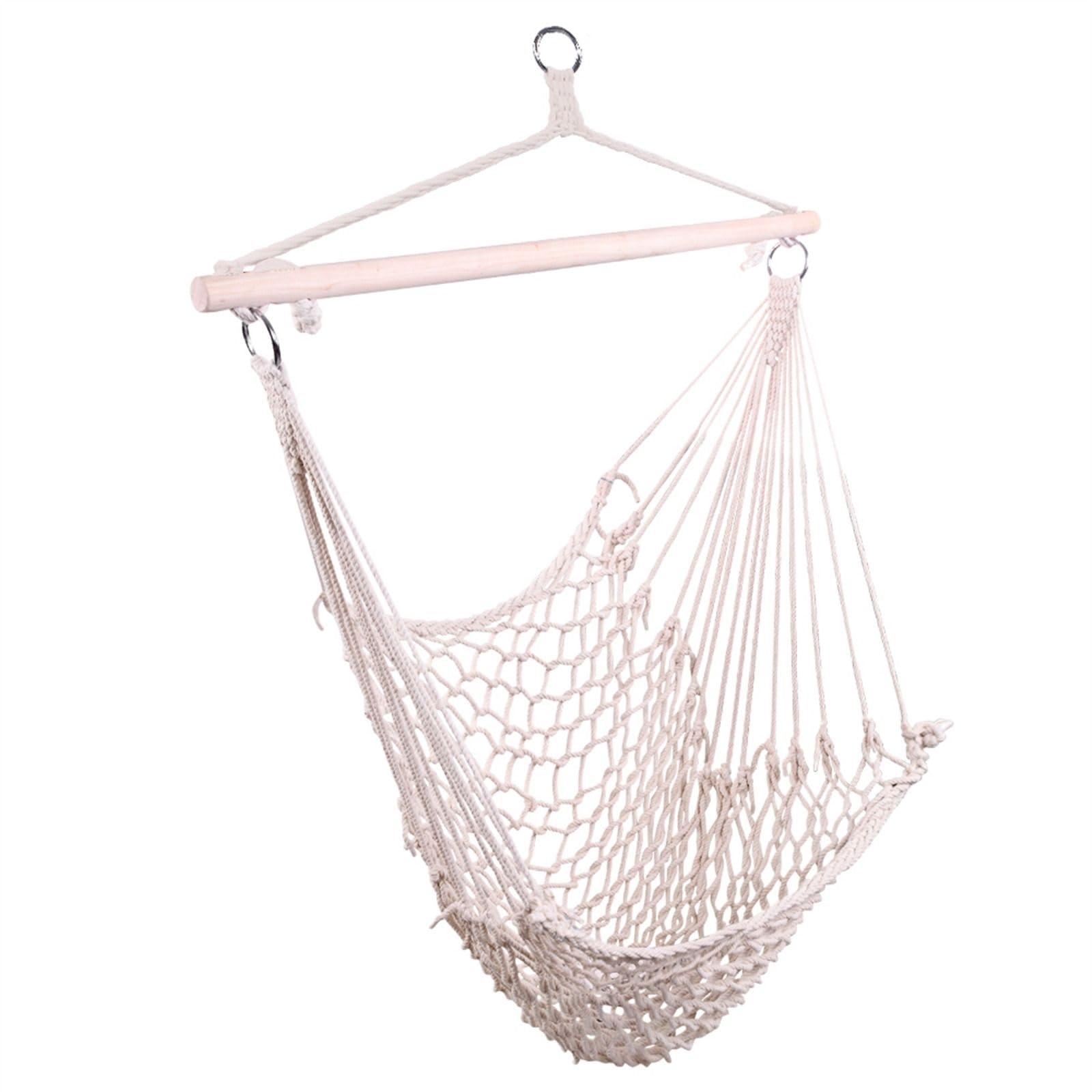 FRITHJILL Hanging Hammock Net Single Chair, Cotton Swing with Hanging Rope, 250 Pound Weight Capacity, Beige