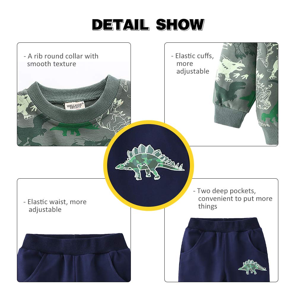 Volunboy Dinozaur zestaw ubrań dla malucha, bluza + spodnie do joggingu, 2-częściowy zestaw