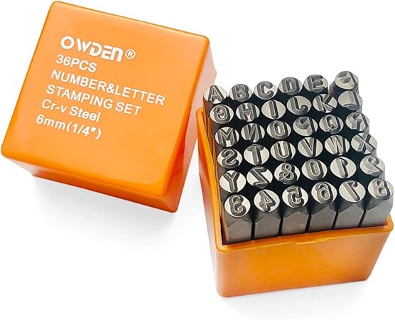 OWDEN Professional 36Pcs. Steel Metal Stamp Set,(1/4”) 6mm,Steel Number and Letter Punch Set,Alloy Steel Made HRC 58-62 for Jewelry Craft Stamping.