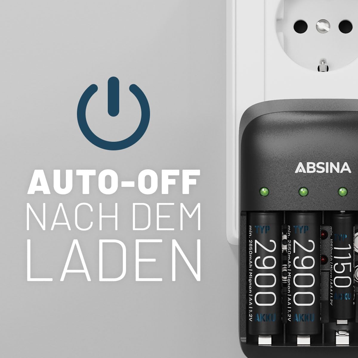 ABSINA charger with auto-off feature after charging