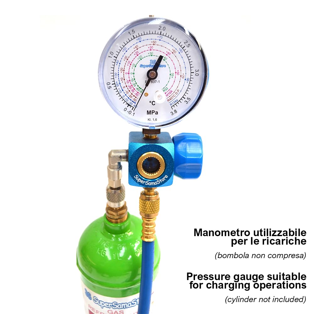3S SuperSamaStore Kit per Carica e Vuoto Dotato di Pompa 42 Lt/Min e Manometro R32 R410A R407C R134A, Kit per Vuoto e Cariche Condizionamento con Pompa 42 Lt/Min