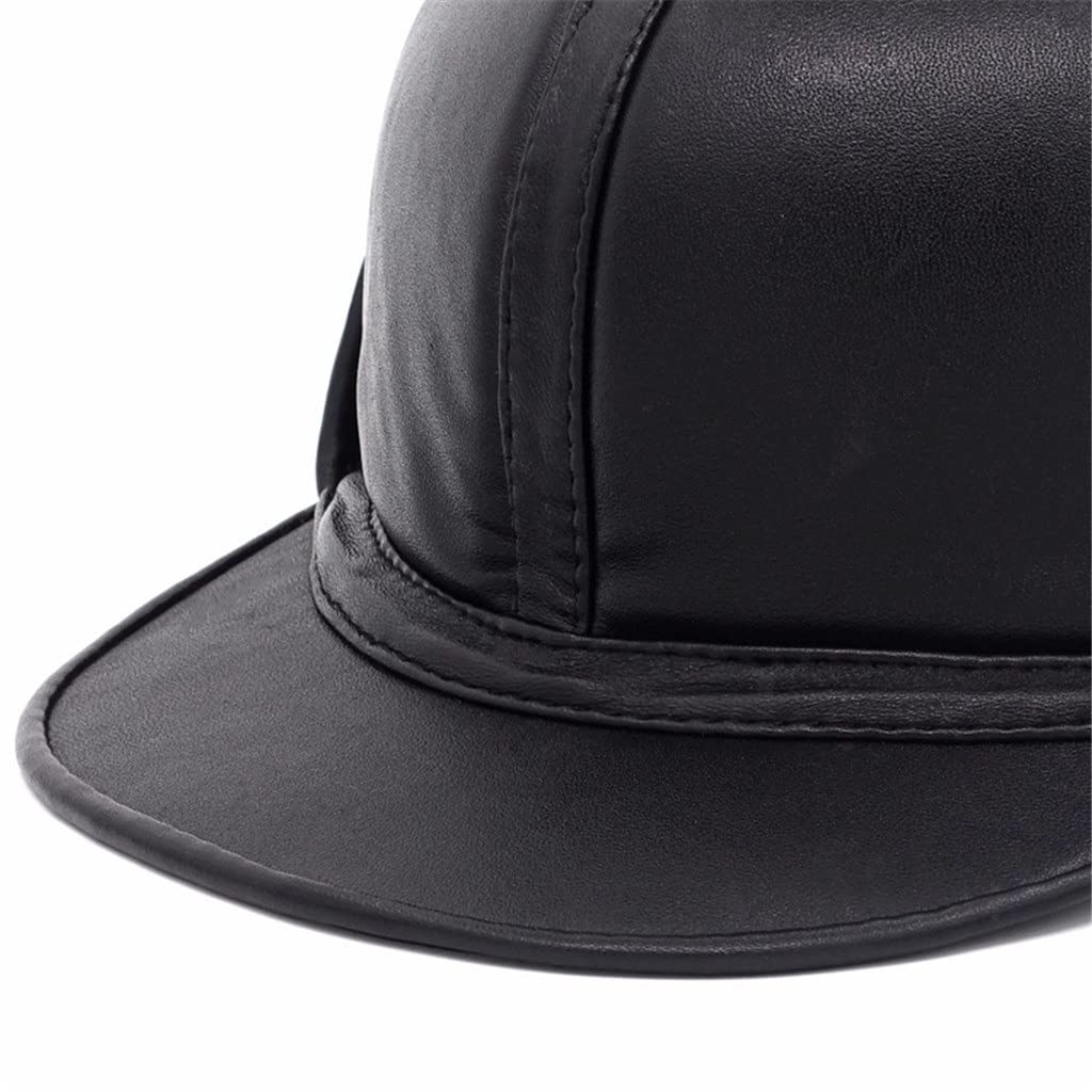 FENOKD Men's Bomber Hats Male Leather Leifeng Cap Adult Ear Protection Warm Leifeng Hat Male Winter Peaked Cap (D 3XL)?D-3XL