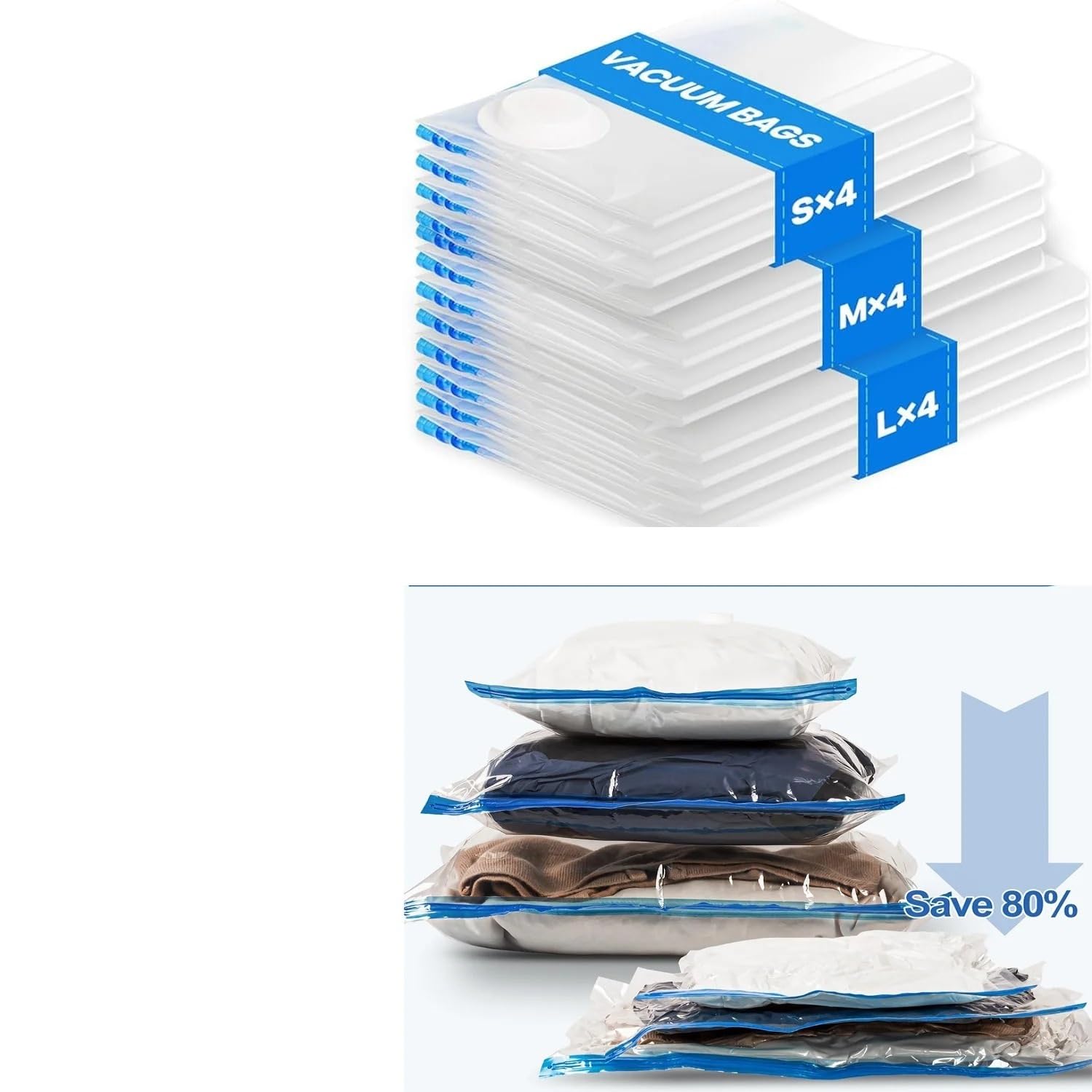 Vacuum Storage Bags 8/12 piezas Paquete de compresión Almacenamiento al vacío ropa Bolsas for viajes ahorradoras espacio(12 PCS bags set)