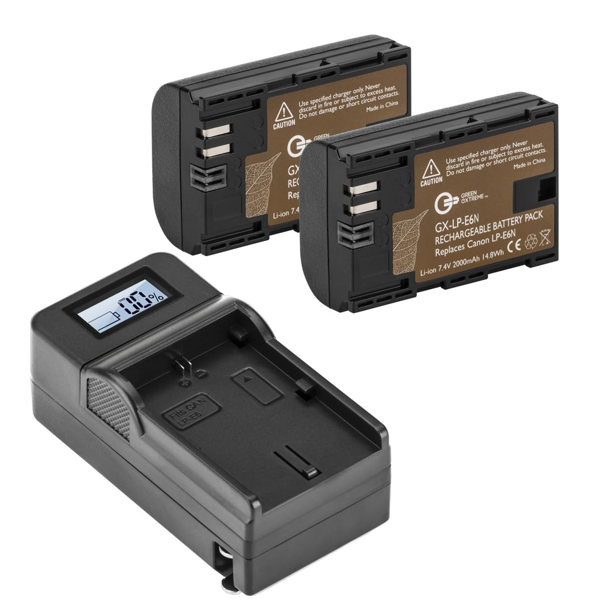 LP-E6N Battery, 2 Pack and Compact Smart Battery Charger for Canon XC15, EOS 60D, EOS 70D, EOS 80D, 90D, EOS 5D II, EOS 5D III, EOS 5D IV, EOS 6D, EOS
