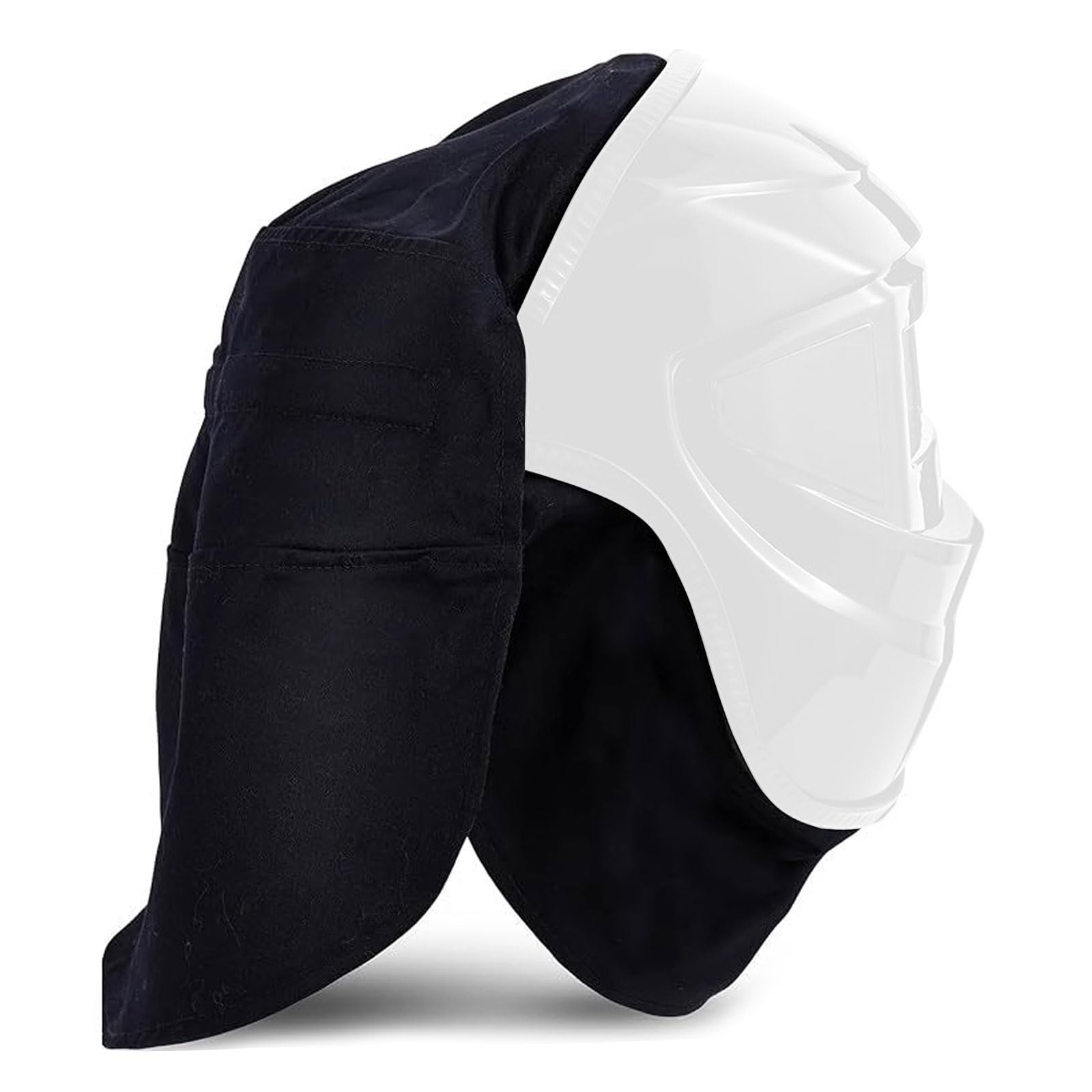 Thatiarry Black Welder ' S Helmets Covers And Neck Bib Set Heatproof Leather Cloth Construction Ergonomic Design For Long Welding Tasks Leather Welding Helmets Accessories