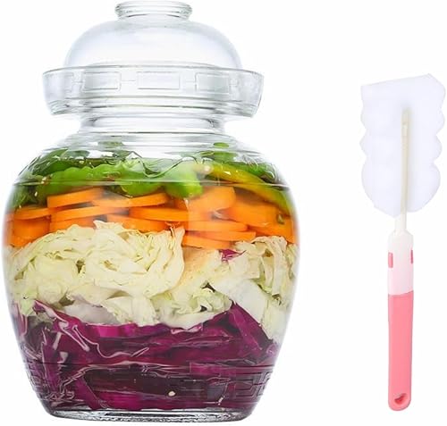 Qunine Tarro de cristal para pepinillos de fermentación de 2.5 L, tarro de fermentación tradicional para conservas, recipientes de Kimchi con tapa