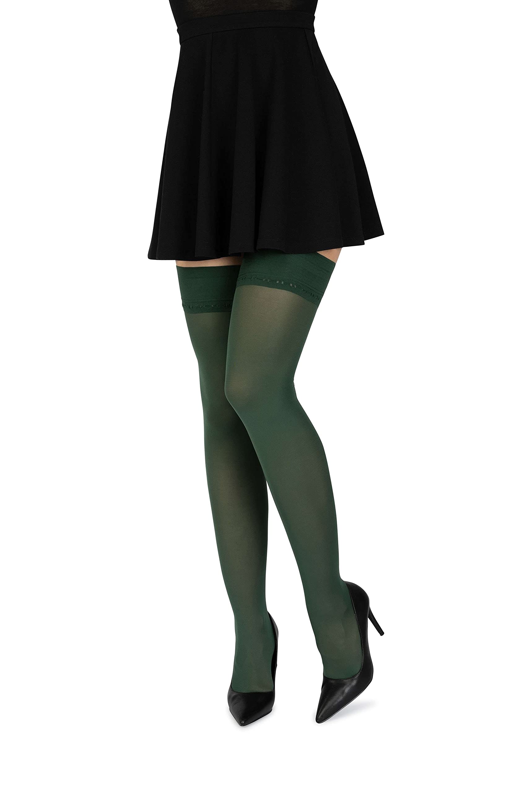 looksy Womens Hold Ups Opaque Self-supporting Stockings 60 den Elastic Band Tape Plus Size Thigh-High, Bottiglia M/L