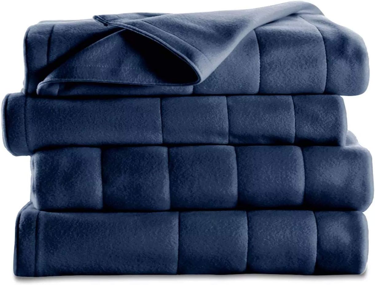 Sunbeam Quilted Fleece Electric Heated Warming Blanket King Newport Blue