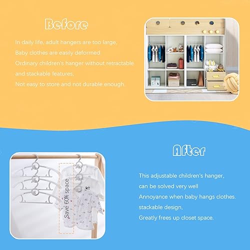 Miniatura 6 de JSF Perchas de armario para cuarto de bebé, colgador extensible de 11 a 14 pulgadas, gancho antideslizante para recién nacido, 20 piezas de perchas