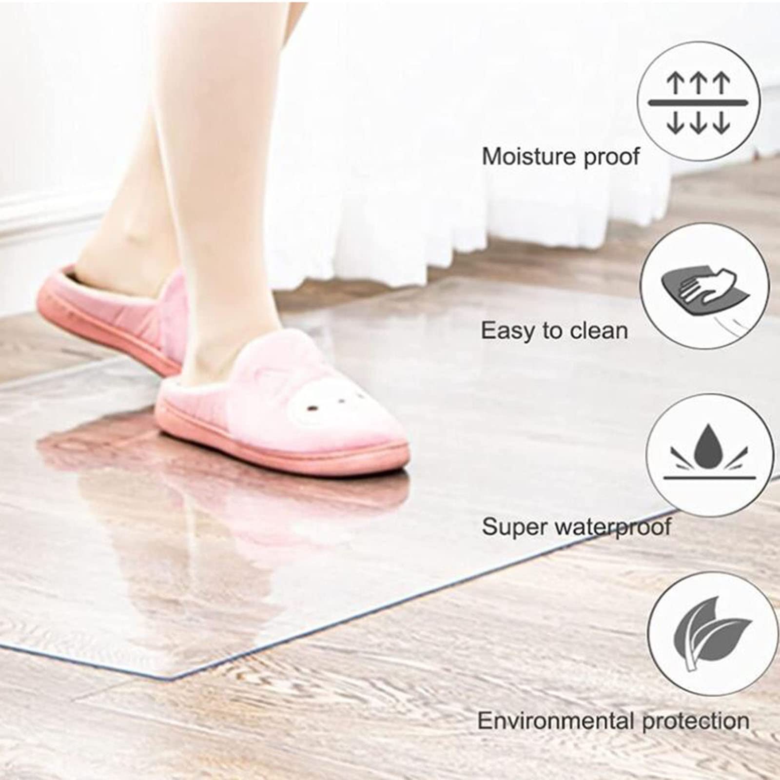 Tapis Protège Sol Antidérapant,Tapis de Porte, Plastique Tapis,Utilisation sur Sol Dur,Tapis de Protection de Sol Transparent pour Bureau à Domicile,2mm, 160/170/180/190/200cm (Color : 2mm, S