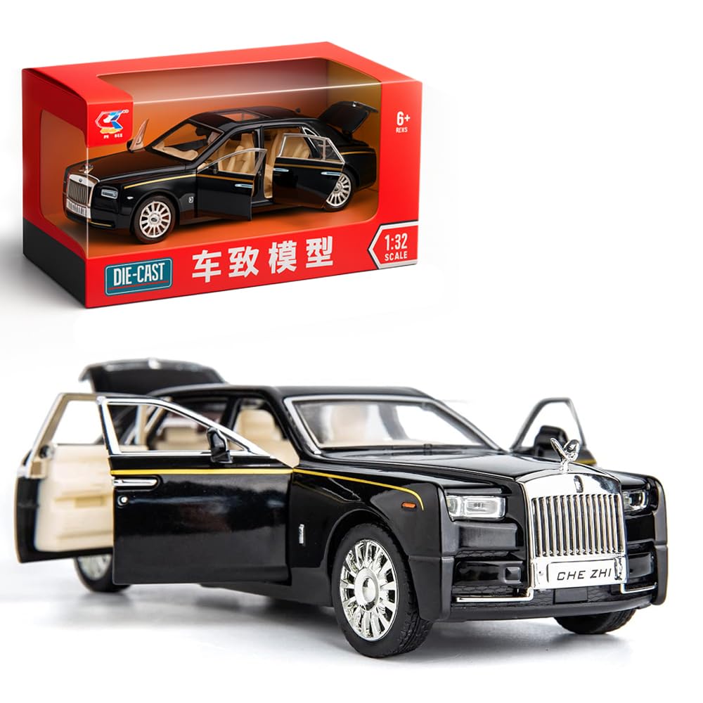 AMERTEER Alloy Rolls Royce Model Car 1:32 Car Model For Rolls-Royce Phantom Car Model Boy Toy Diecast Toy Cars With Sound & Light & 6 Open Doors For Kids Boy Girl Collect Gift SUV Model Car Toy -Black