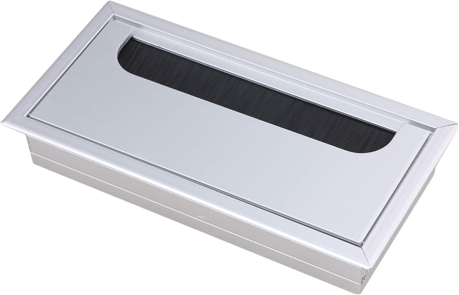 RDEXP 16x8x3cm Silver Aluminum Alloy Table Desk Rectangle Wire Cable Grommet Hole Cover Outlet Port Set of 2