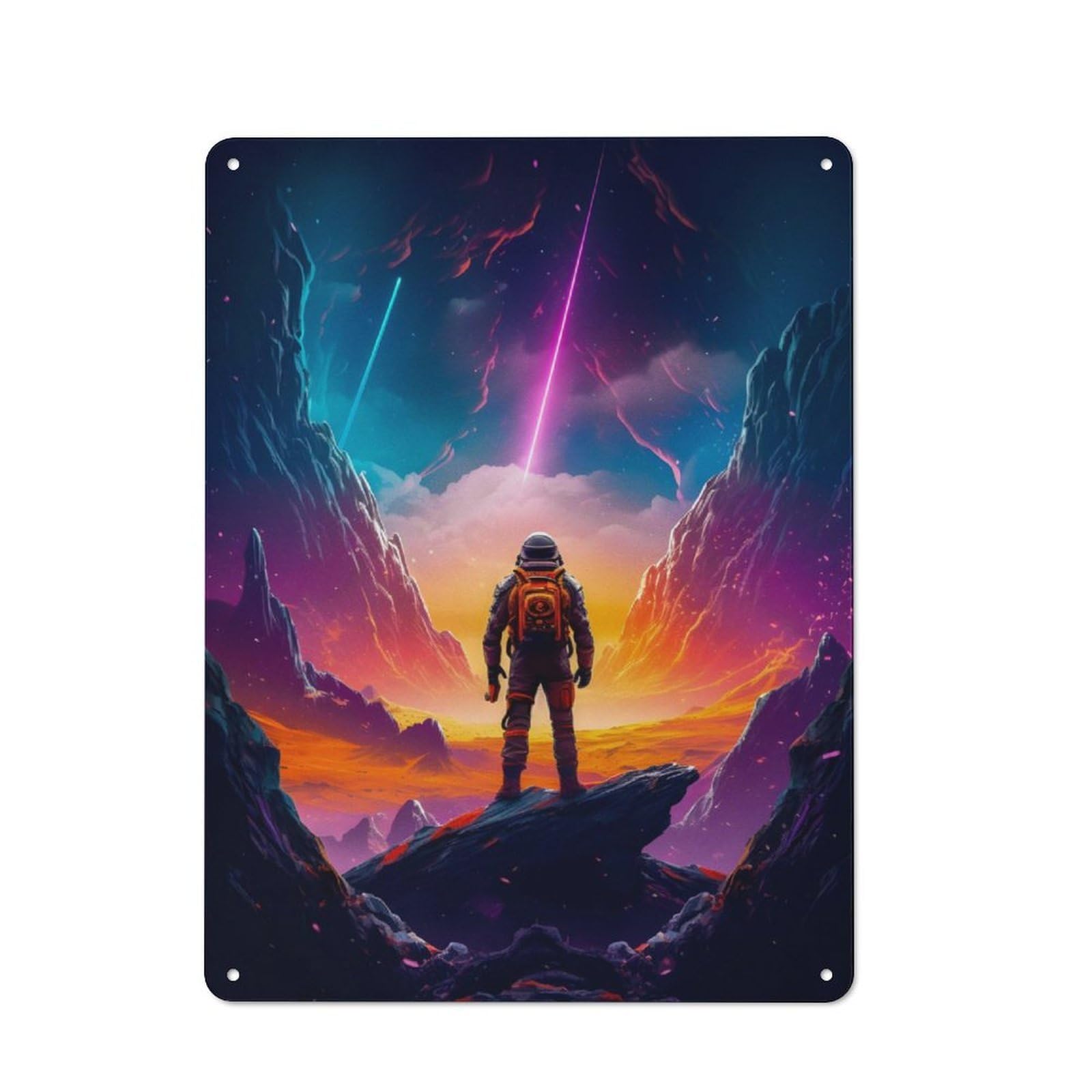 Junmoney Astronaut Colorful View Vintage Tin Sign 40X30cm With For Guest Room Or Hallway, Suited To Wall Displays In Guest Rooms And Hallways