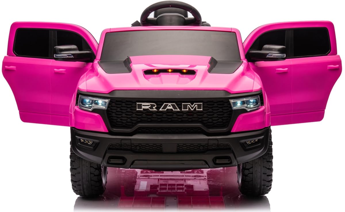 Playhouse Dodge RAM 1500, 2 Motoren - 90W, Bluetooth, Schlüssel, 4 Stoßdämpfer, Eva Räder, 12V 9ah, Fernbedienung, Kinderauto Kinderfahrzeug Kinder Elektroauto (Rosa)