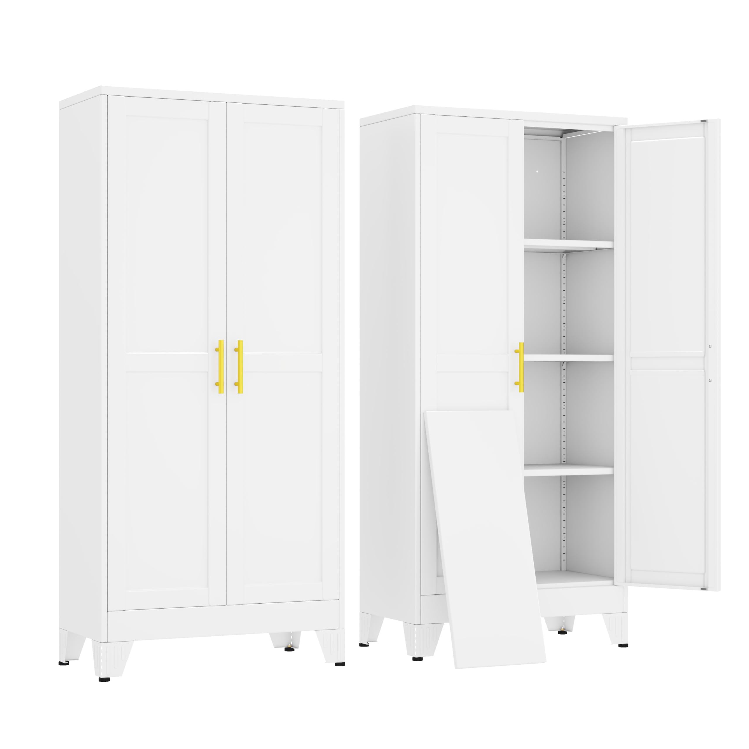 erosoei 61" H Metal Garage Storage Cabinet, Metal Pantry Cabinet with 2 Doors, Locker Steel Cabinet with 3 Adjustable Shelves, Freestanding Cupboard for Garage,Office,Home,Gym,School
