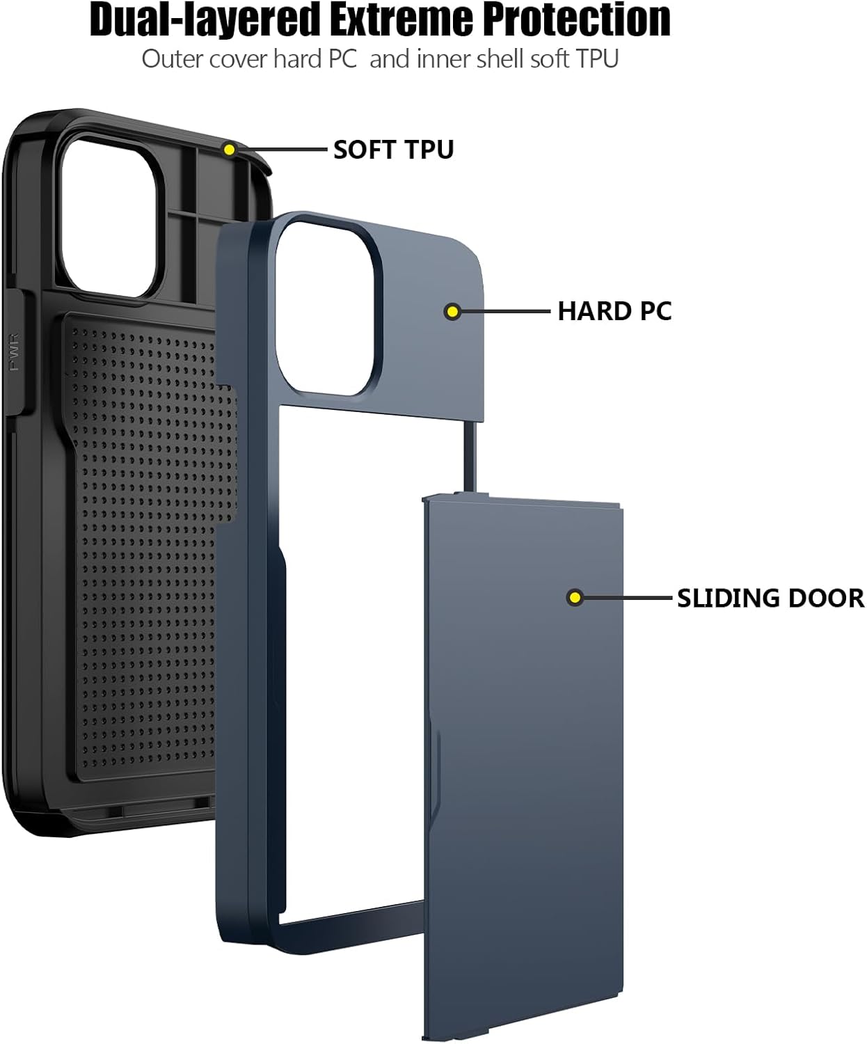 Nvollnoe for iPhone 12 Mini Case with Card Holder Heavy Duty Protective Dual Layer Shockproof Hidden Card Slot Slim Wallet Case for iPhone 12 Mini for Men&Women(Blue) - Image 3