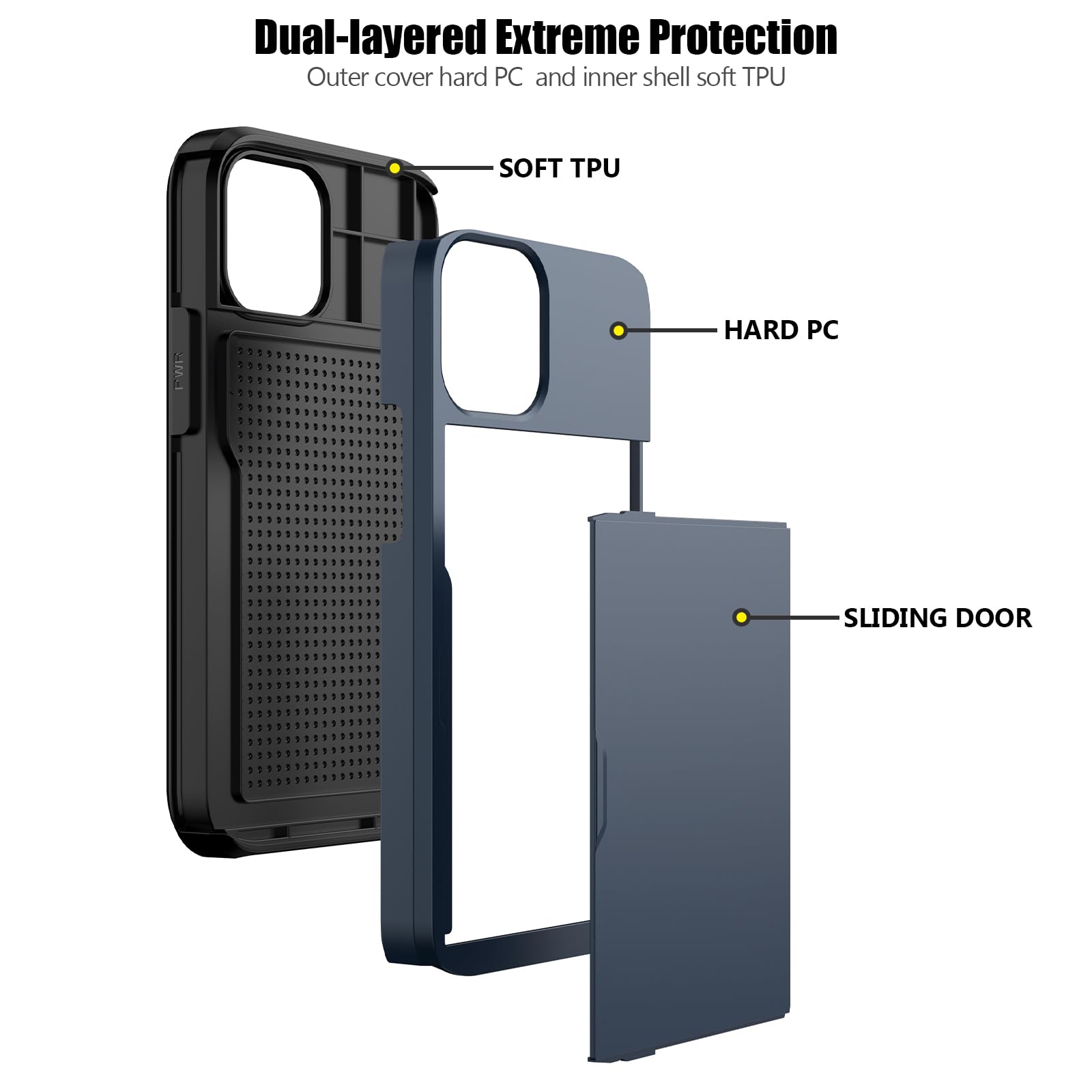 Nvollnoe Custodia a portafoglio per iPhone 14 con porta carte [Store 5 carte] a doppio strato resistente antiurto per iPhone 14 con slot per carte nascoste grande custodia per iPhone 14 (Gunmetal