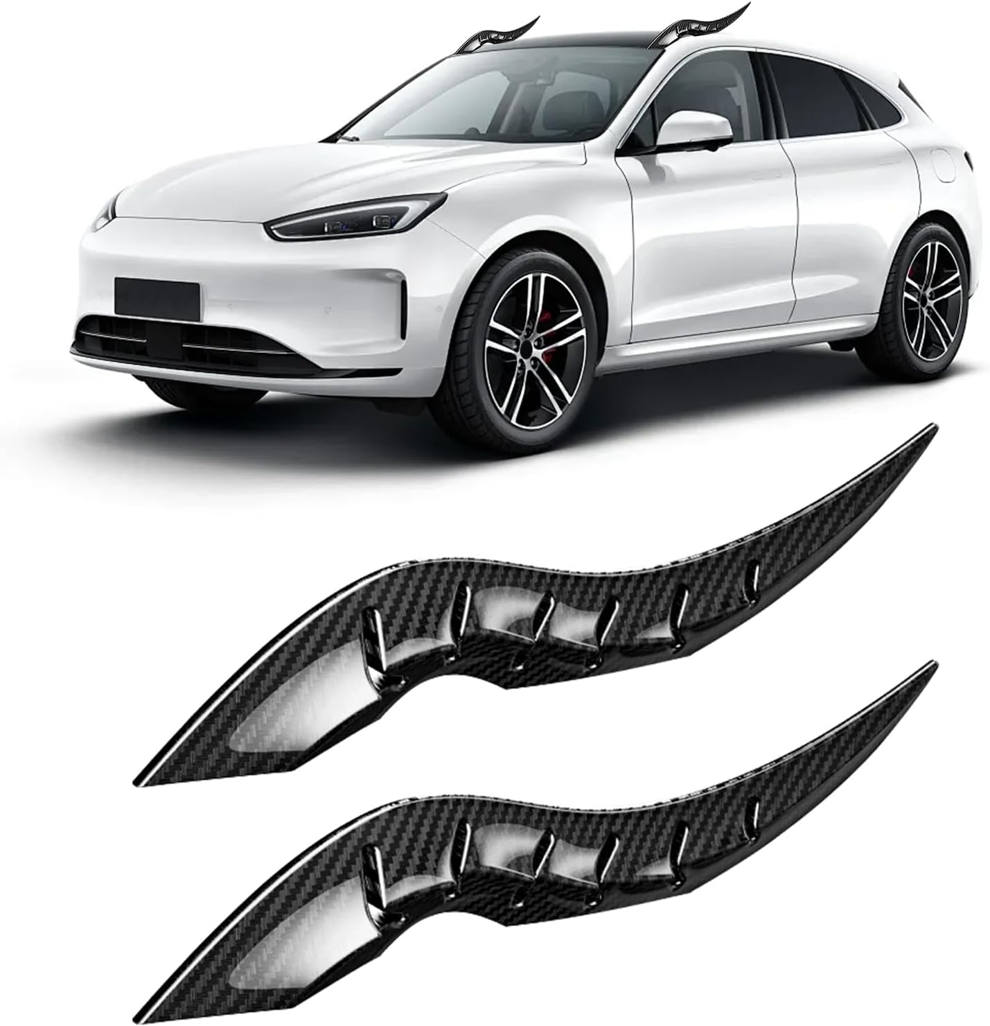 2PCS 3D Dragon Horn Shaped Car Roof Decal Cool Creative Devil Horn Vehicle Head Decor No-Drill Install Exterior Accessories Universal for Automobile Sedan SUV Pickup Truck-Black Carbon Fiber