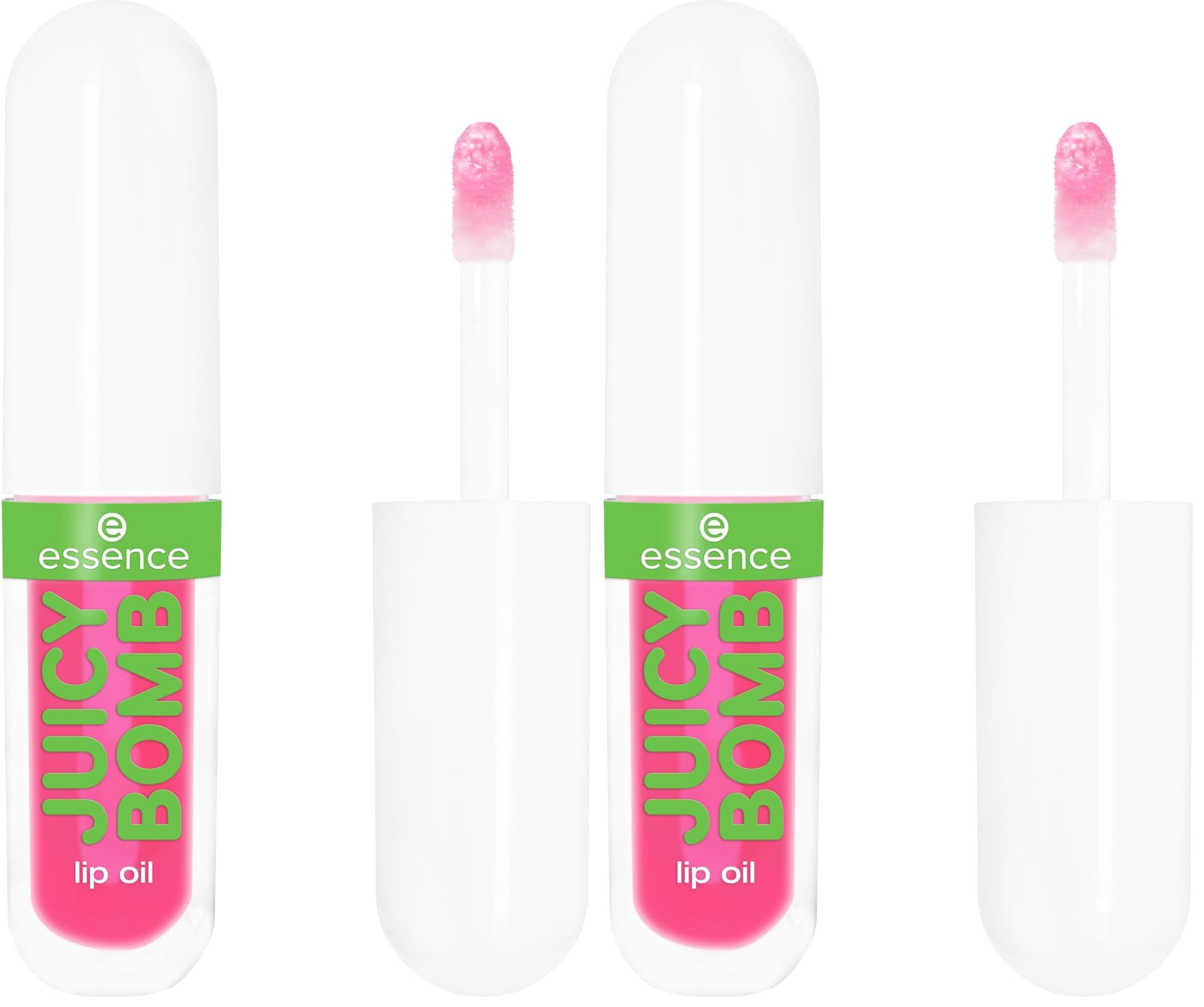 essence JUICY BOMB PARTY lip oil, Lipgloss, Nr. 02, Pink, pflegend, mit Ölen, natürlich, glänzend, vegan, ohne Parabene, ohne Mikroplastikpartikel, Nanopartikel frei, 2er Pack (2.4ml)
